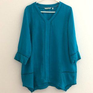 Soft Surroundings Tunic Top Womens Size L Blue Leonie Caribbean Turquoise Linen